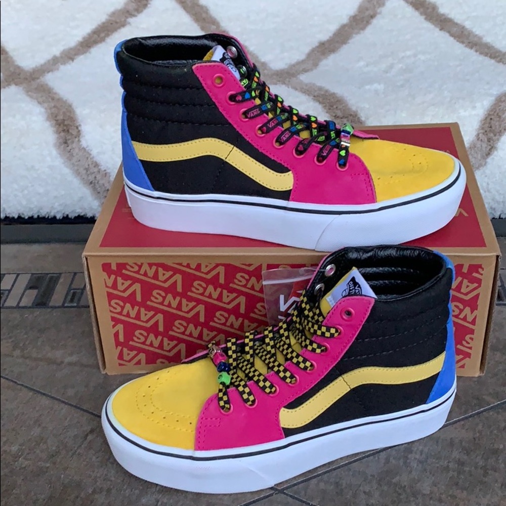 Vans Women's High Top Sneakers - Yellow, Pink, Black, Blue